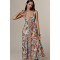 Farm Rio x Anthropologie Square-Neck Midi Dress SMALL Blue Anthropologie