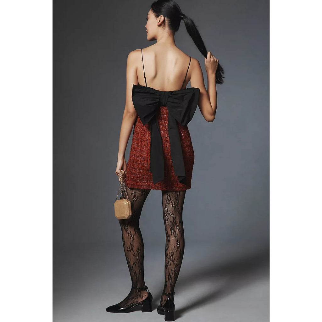Anthropologie Maeve Bow Square-Neck Mini Dress $178 LARGE Red