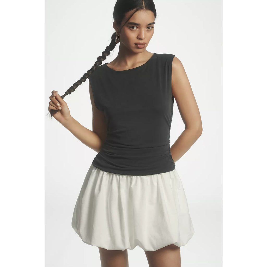 Anthropologie Bubble Twofer Ruched Mini Dress X-LARGE Black & White Anthropologie