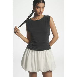 Anthropologie Bubble Twofer Ruched Mini Dress X-LARGE Black & White