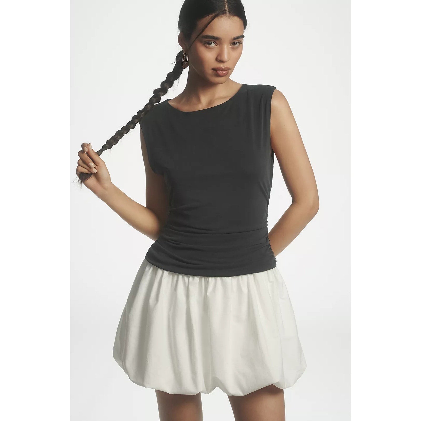 Anthropologie Bubble Twofer Ruched Mini Dress X-LARGE Black & White Anthropologie