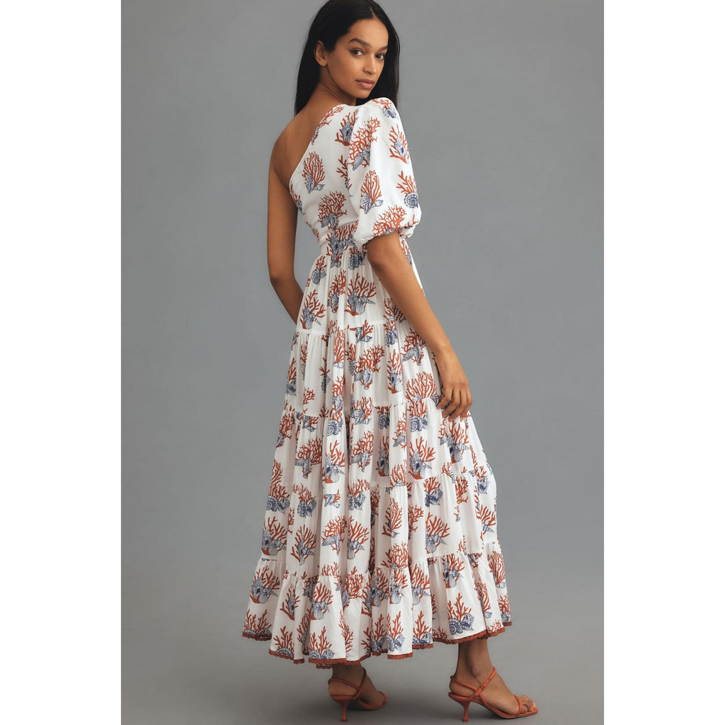 New ANTHROPOLOGIE Priya Israni Puff One-Shoulder Belted Maxi Dress $258 XXSP