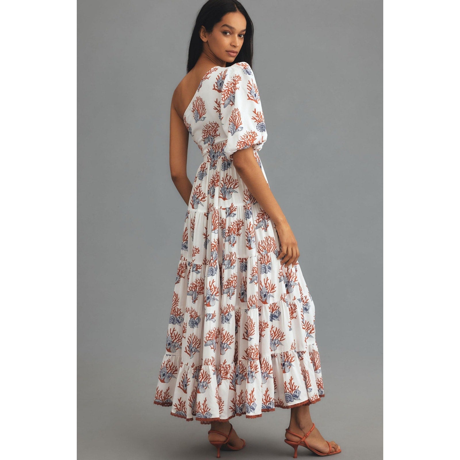 New ANTHROPOLOGIE Priya Israni Puff One-Shoulder Belted Maxi Dress $258 XXSP