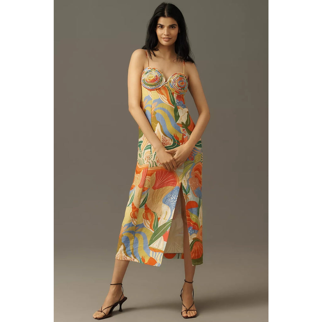 Anthropologie Farm Rio Linen Sleeveless Sweetheart Slim Maxi Dress L FARM Rio