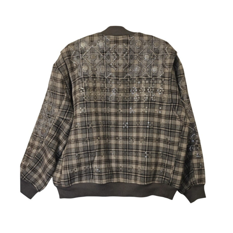 New Free People Louie Embellished Bomber Jacket OVERSIZED $458 MEDIUM Gray
