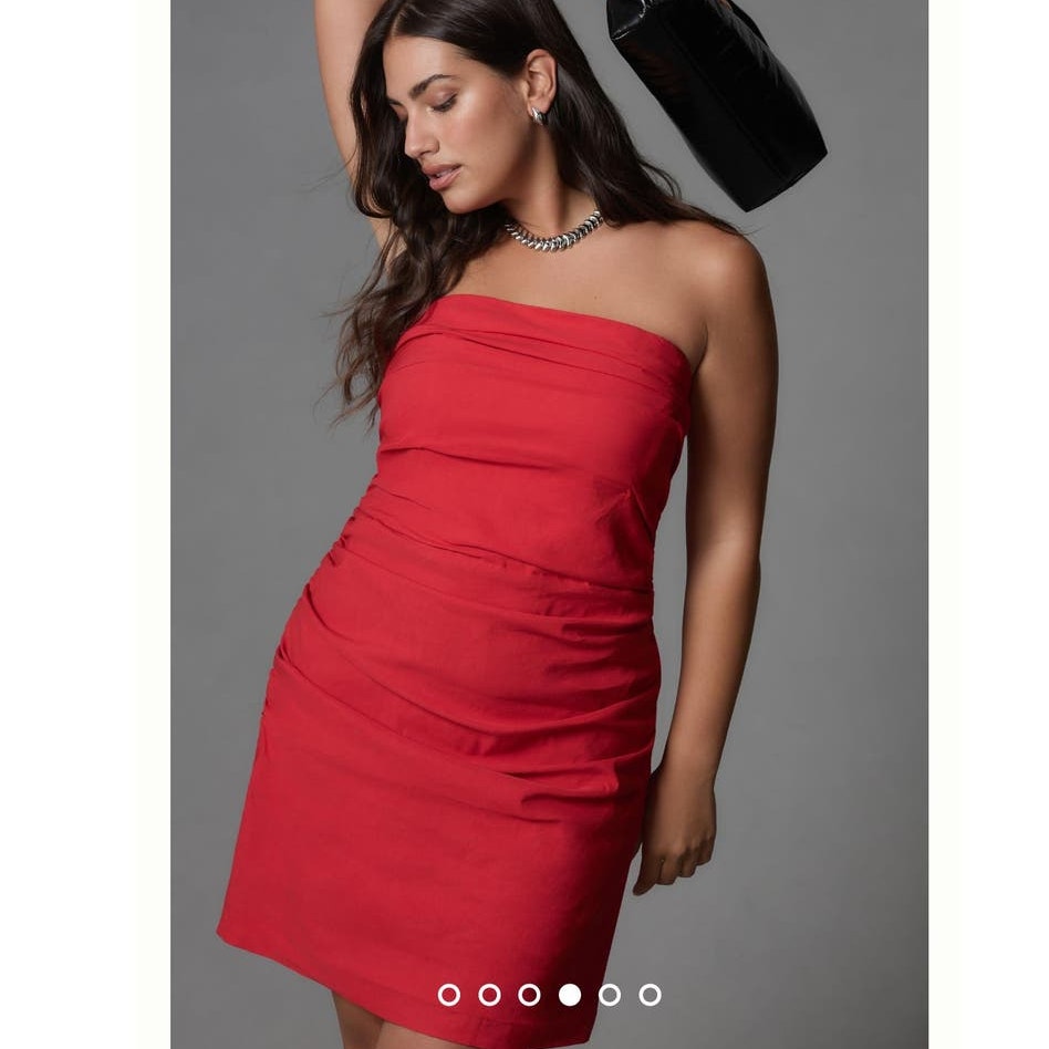 New By Anthropologie Strapless Slim Mini Dress $140 PLUS 1X Cherry Bomb RED