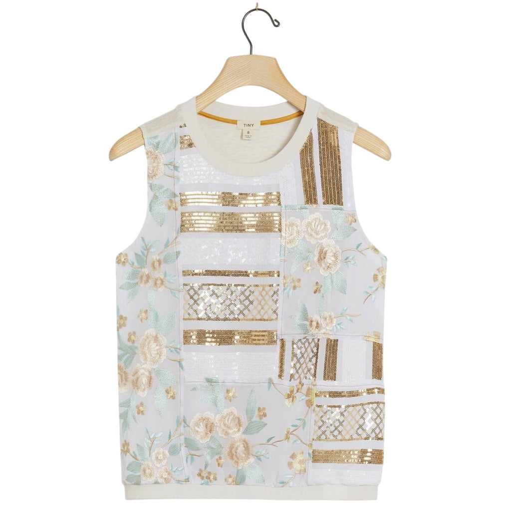 Anthropologie Jessika Sequined Top by Tiny PLUS 2X Neutral Motif Anthropologie