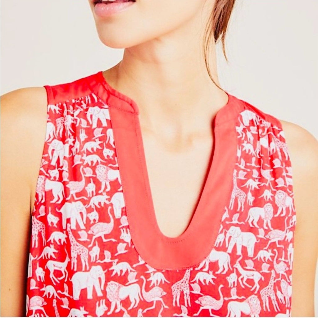 New Anthropologie Maeve Red Safari Print Top Size 8