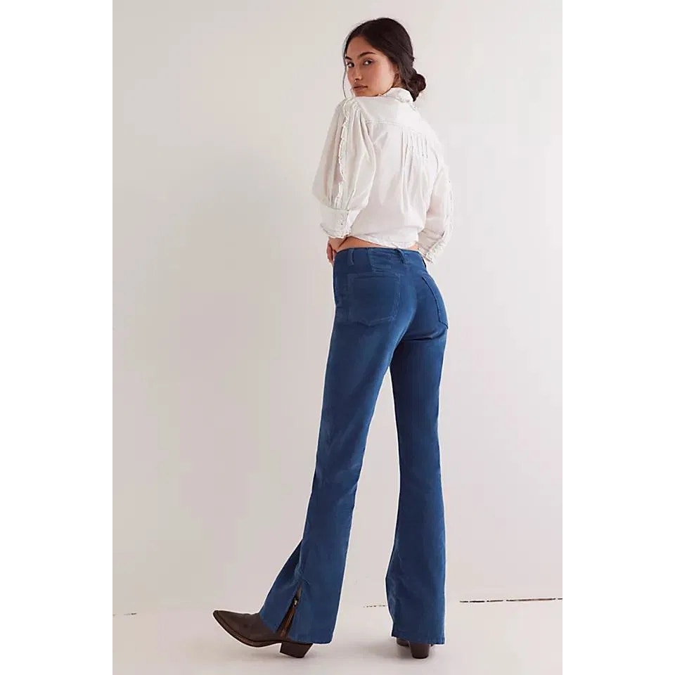 New FREE PEOPLE We The Free Level Up Slit Cord Jeans $98 SIZE 30 Majolica Blue