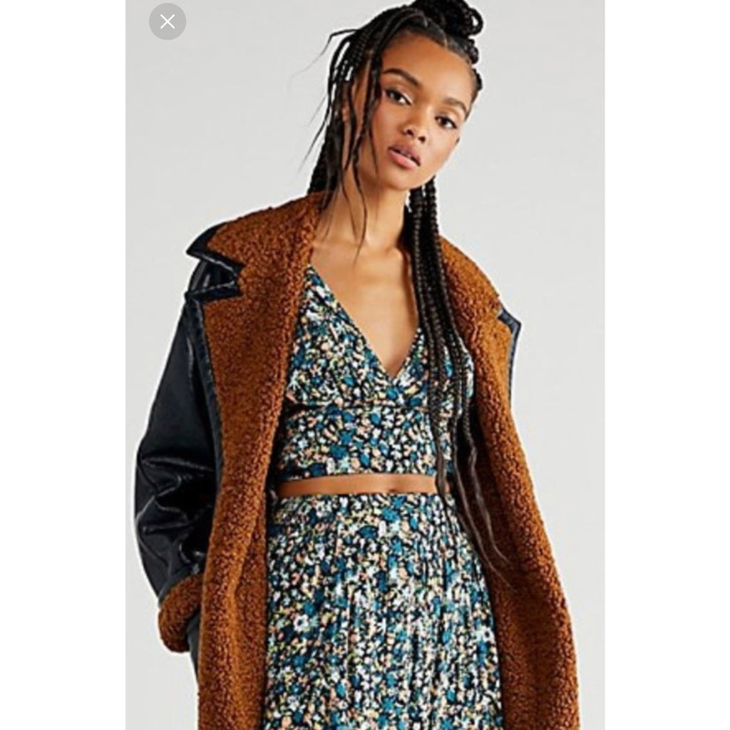 New Free People Pretty Dayz Midi Skirt Set $128 X-SMALL Blue Boho Floral Smocked