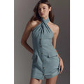 Anthropologie Maeve Twist-Halter Linen Blend Mini Dress $148 X-SMALL Blue