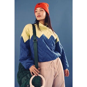 New FREE PEOPLE Zig Zag Pullover $198 X-SMALL Dandelion Combo YELLOW/BLUE