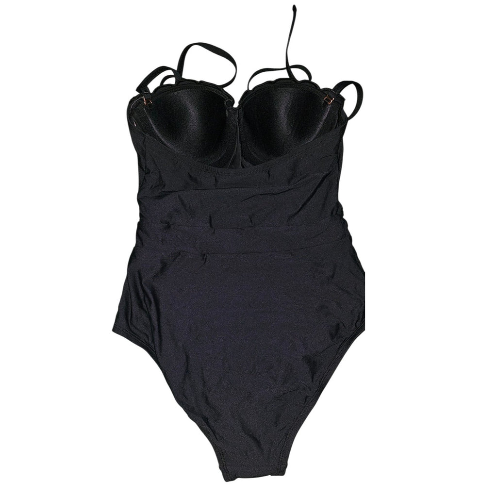 Anthropologie Banded Scallop One-Piece Swimsuit SMALL Black Anthropologie