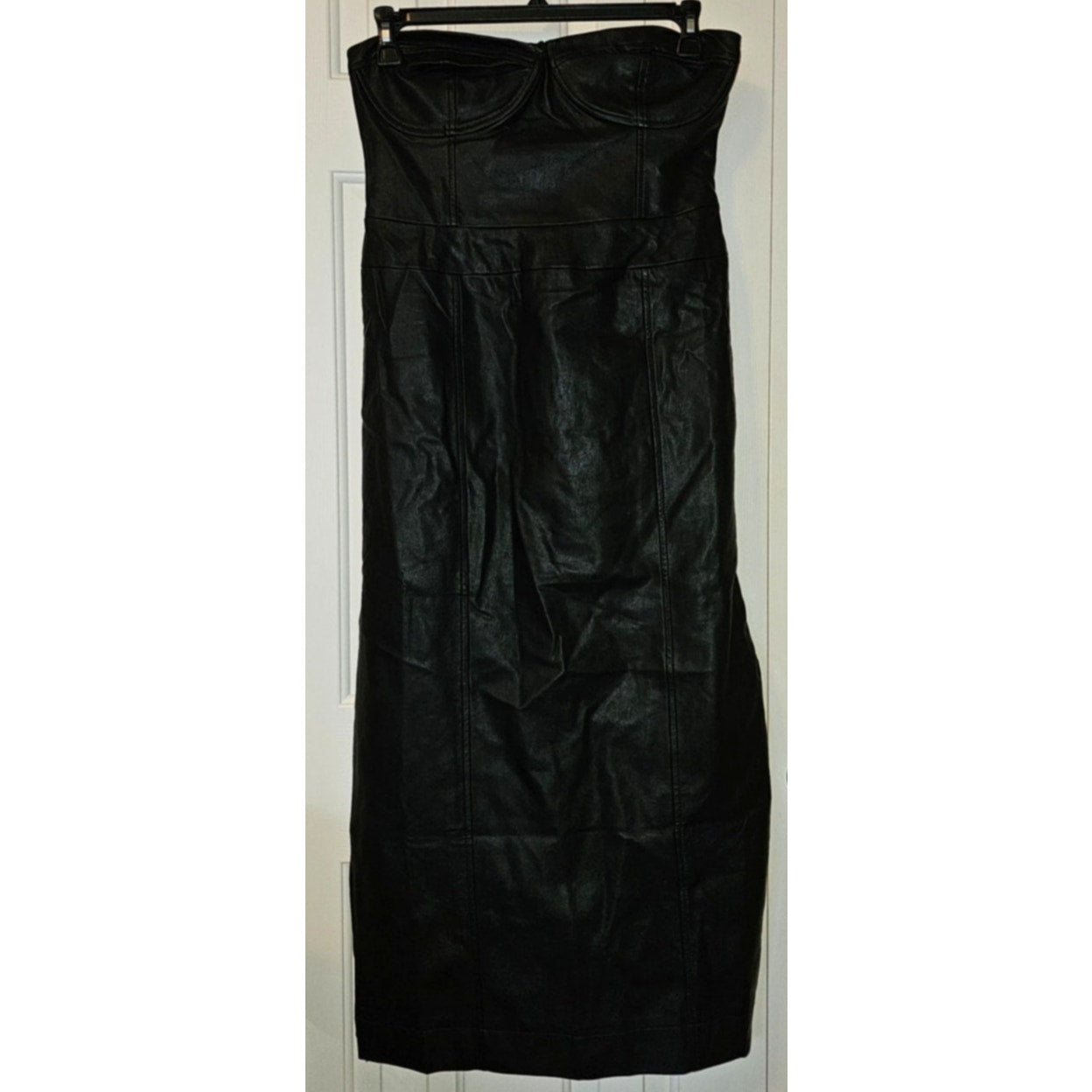 New Free People Mira Faux Leather Midi Dress $168 SIZE 10 Black Vegan Strapless