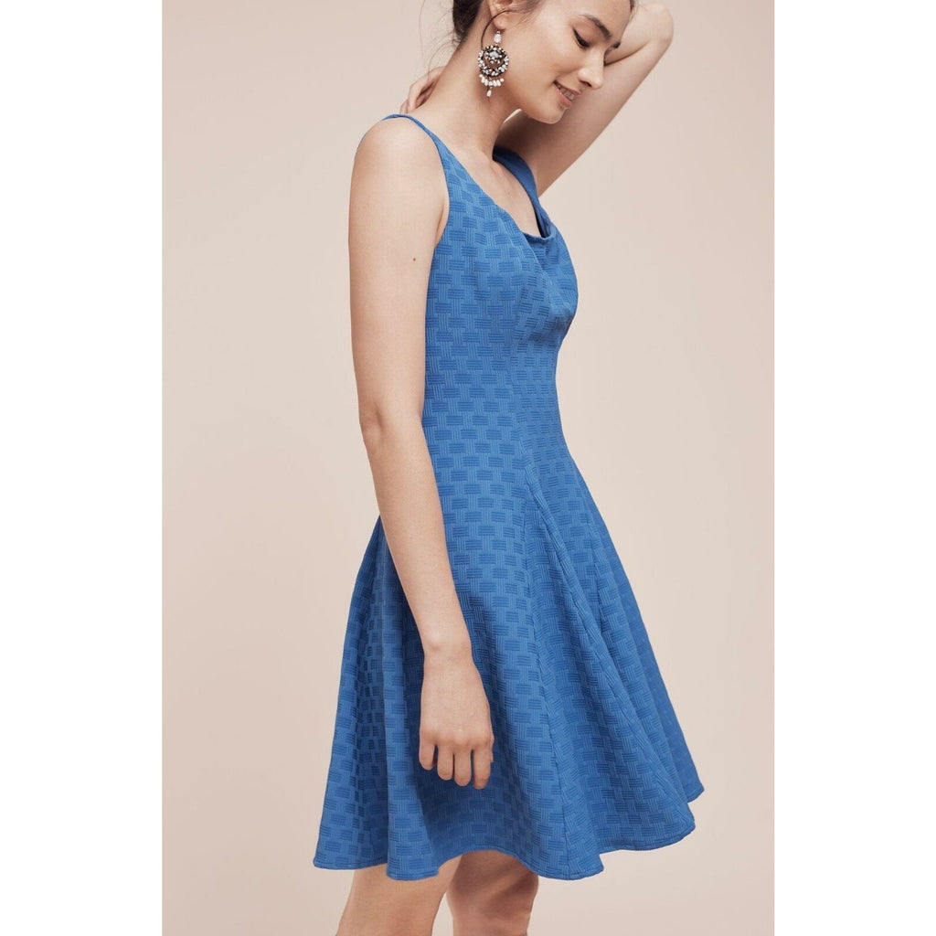 New Anthropologie x Eva Franco Bleu de Jour Textured Mini Dress $178 Sz 2 Blue