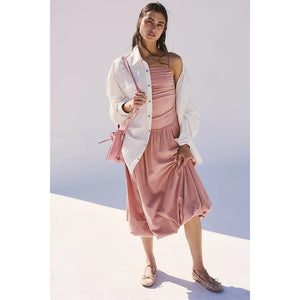 New FREE PEOPLE Beach Liza Drop-Waist Midi Dress $78 MEDIUM Tuscany Ruched