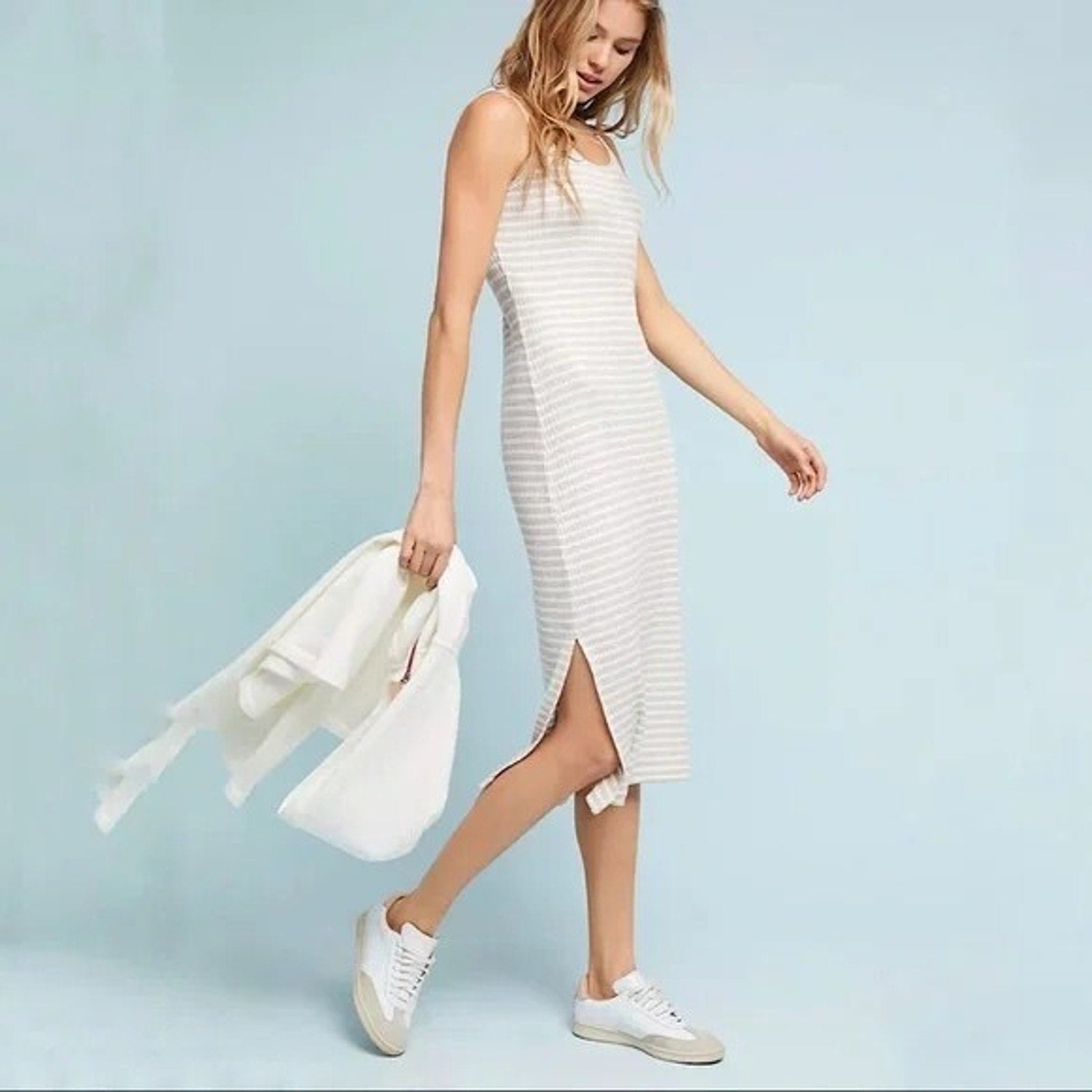 New Anthropologie Saturday Sunday Two Piece Striped Midi Dress with Hoodie Small
