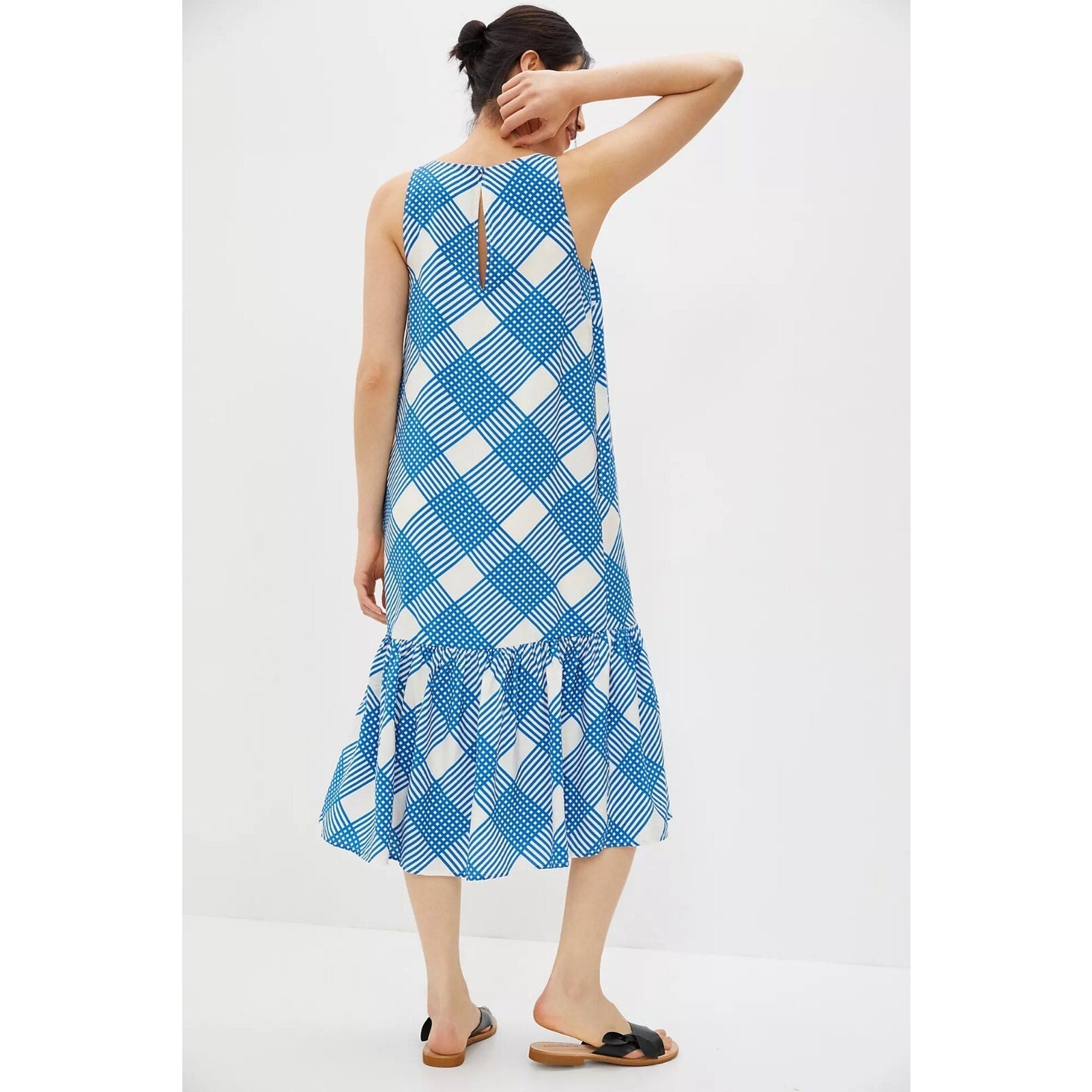 NEW Anthropologie Michaela Flounced Polka Dot Maxi Dress Size Medium $148 Blue