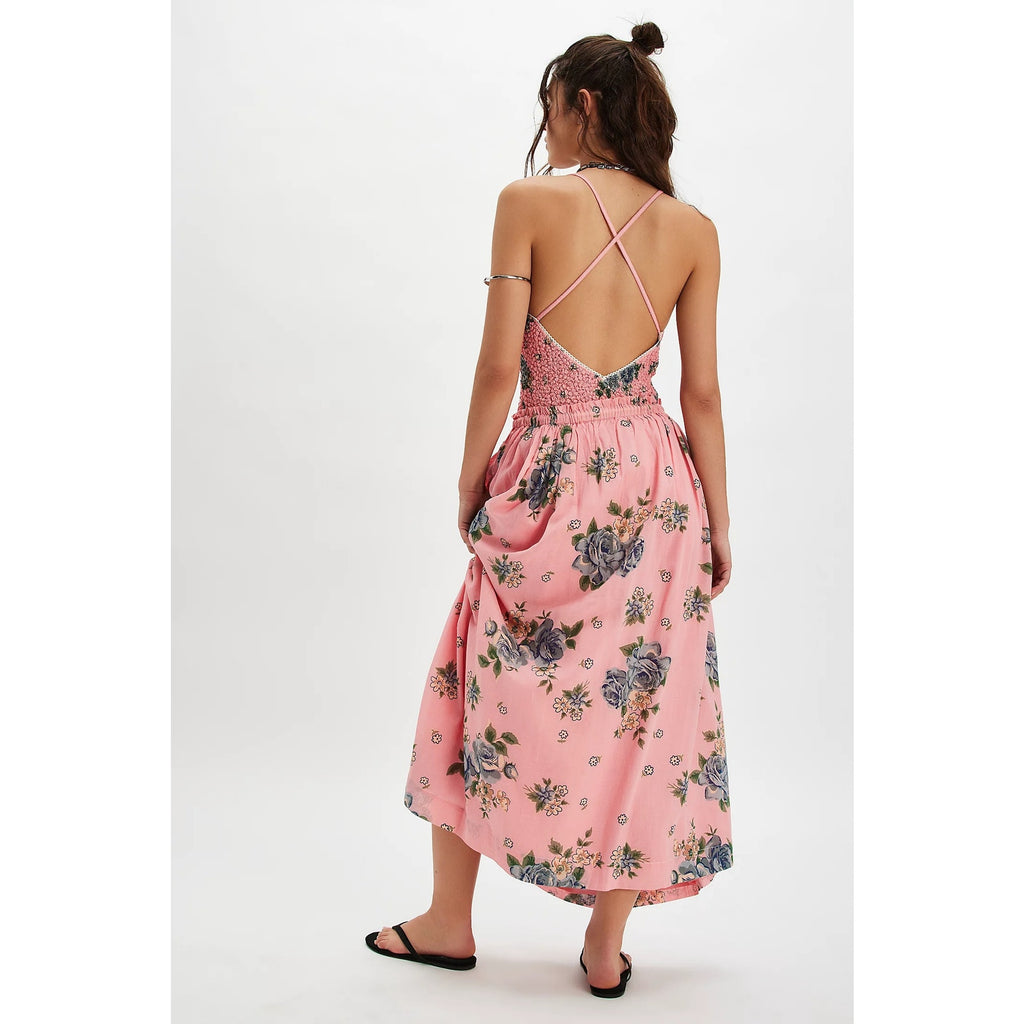 Free People Seaside Rose Bodysuit & Skirt Set Large Pink Floral Boho Free People