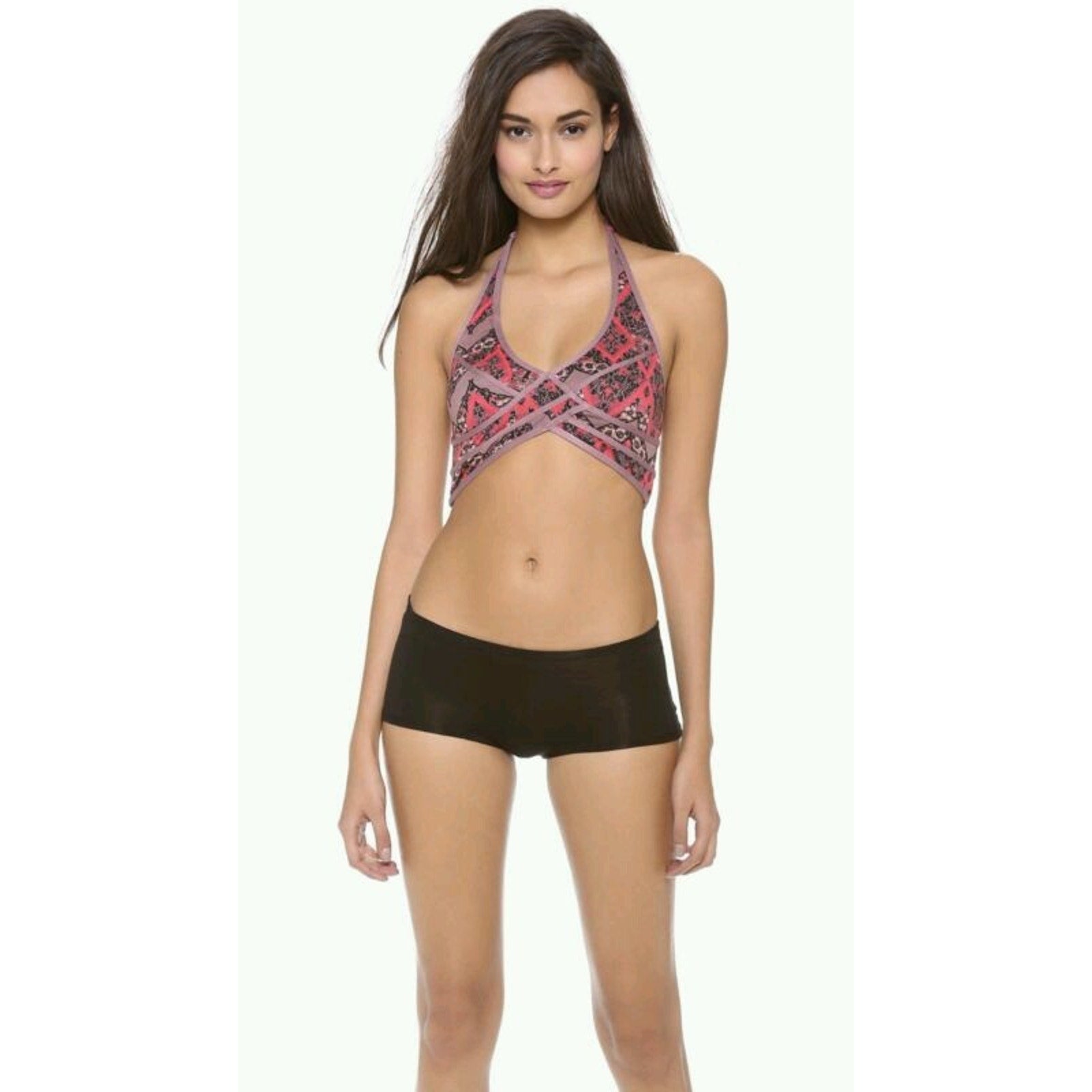 New $48 Free People Intimately Printed Halter Neck Bra TAUPE Size Medium