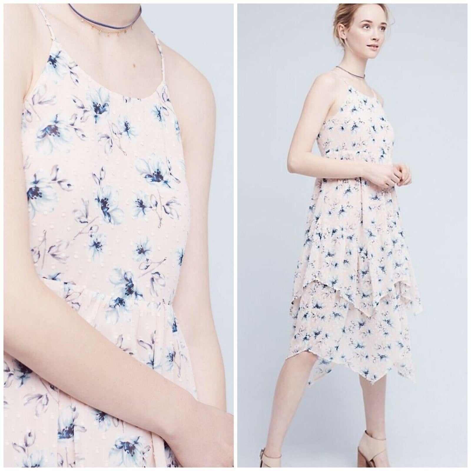 Nwt Anthropologie x Moon River Firenze Tiered Midi Dress Small Petite $158 Pink