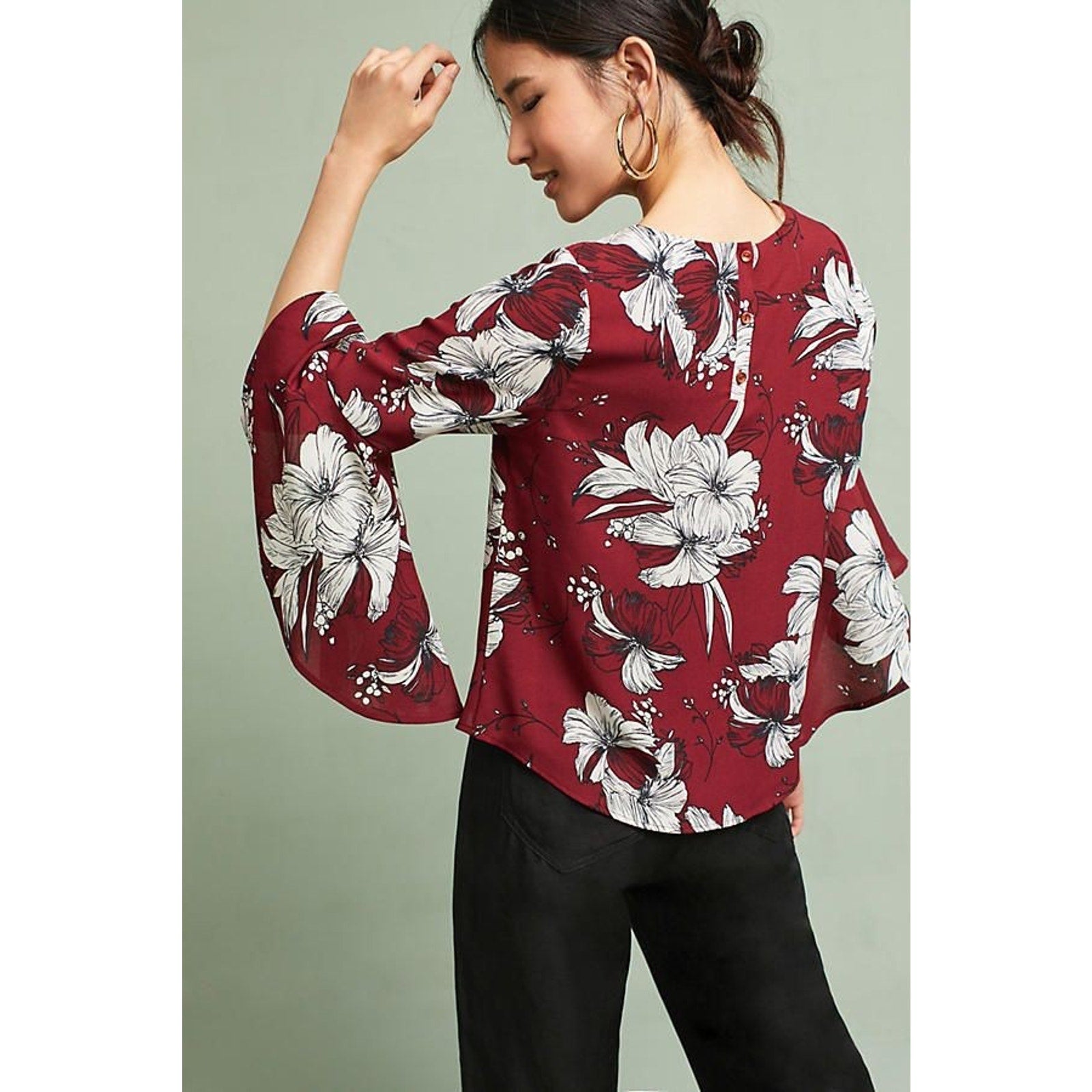 NEW Anthropologie Riana Ruffled Top By Isla Maude Size Small Floral Red