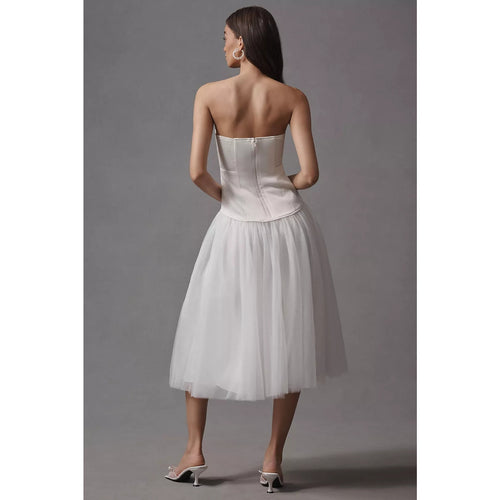 Anthropologie BHLDN Strapless A-Line Satin Tulle-Skirt Midi Dress XL Anthropologie