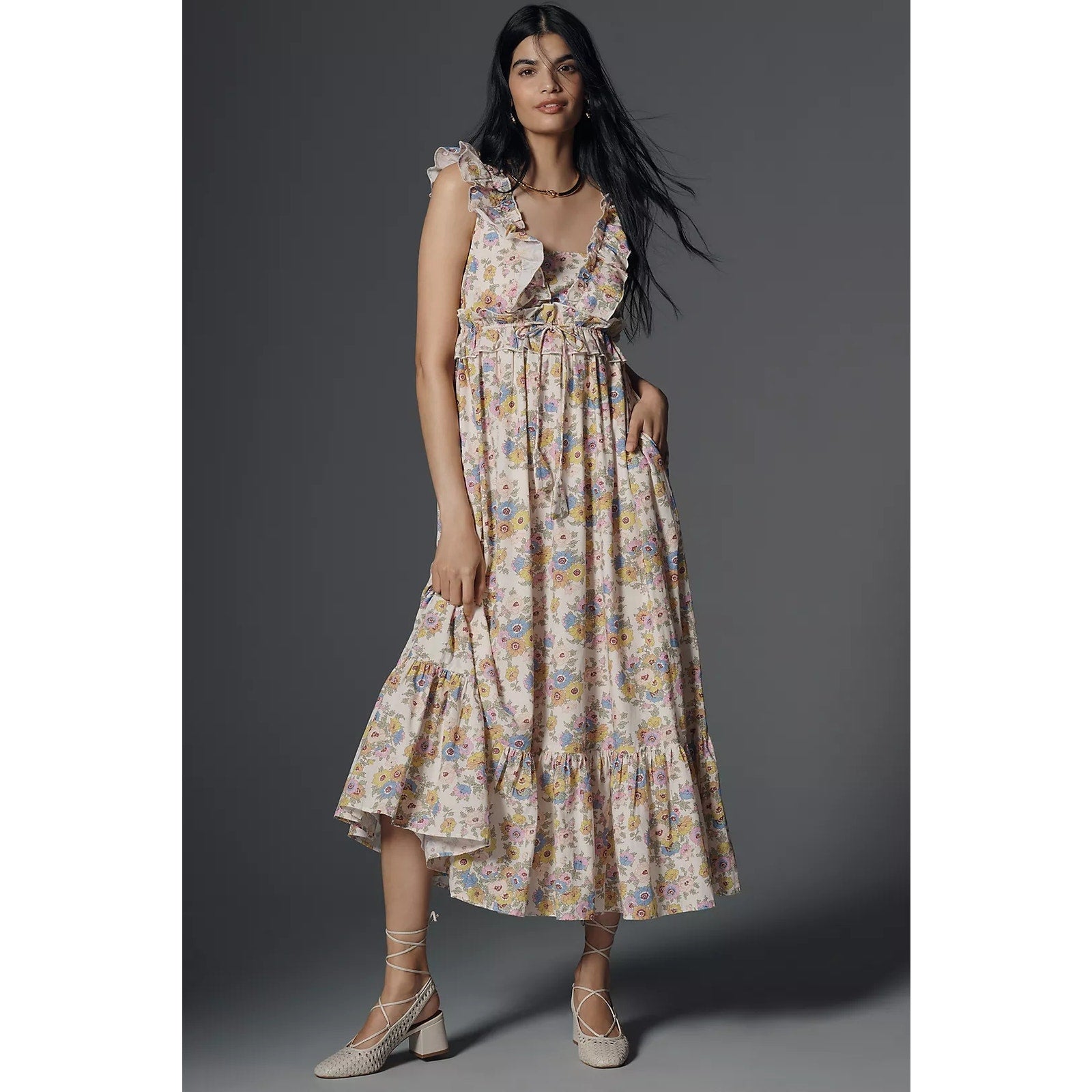 ANTHROPOLOGIE Love The Label x Liberty London Penida Ruffle Maxi Dress SMALL Anthropologie