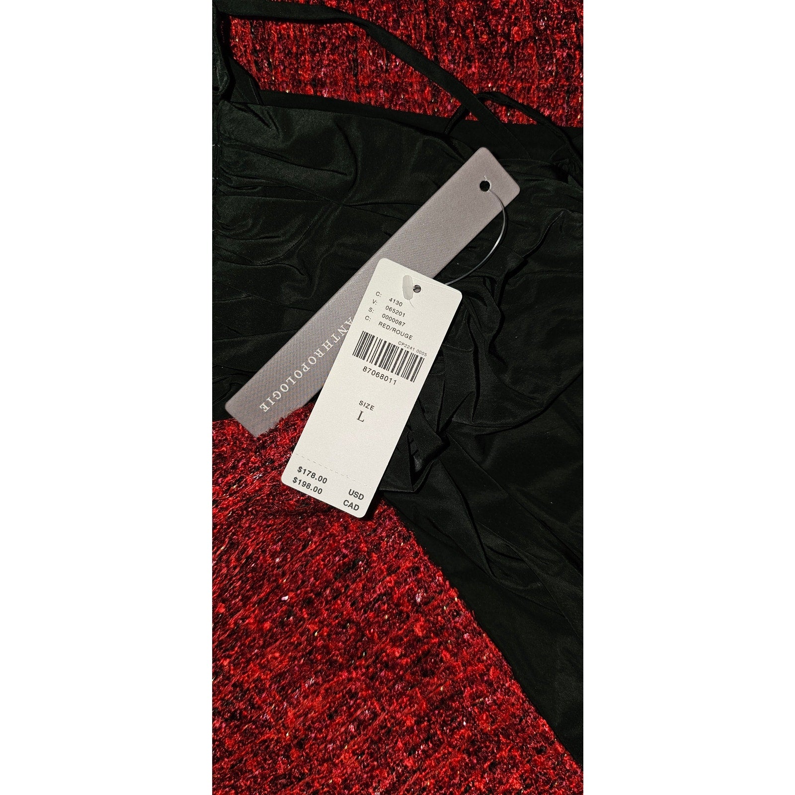 Anthropologie Maeve Bow Square-Neck Mini Dress $178 LARGE Red