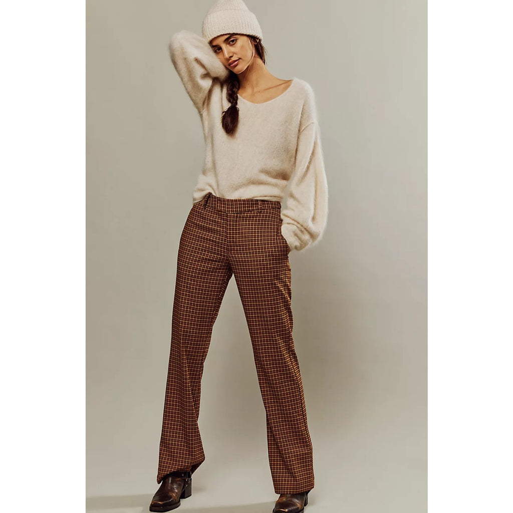 Free People Jana Flare Trousers $98 SIZE 2 Brown Houndstooth Motif