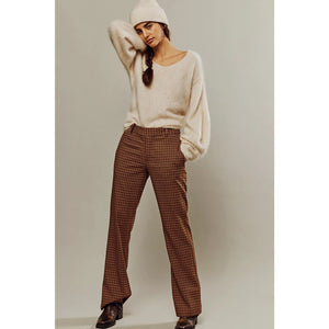 Free People Jana Flare Trousers $98 SIZE 2 Brown Houndstooth Motif