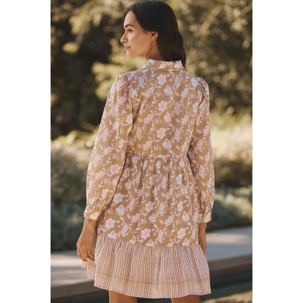 Anthropologie Ro's Garden Romy Floral Mini Dress $195 LARGE Neutral Brown