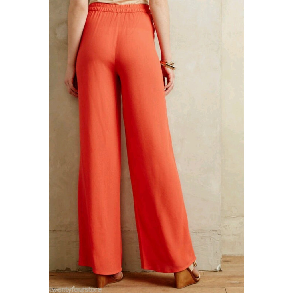 New Anthropologie Harlyn Sabie Wide Leg Coral Orange Lightweight Pants Small