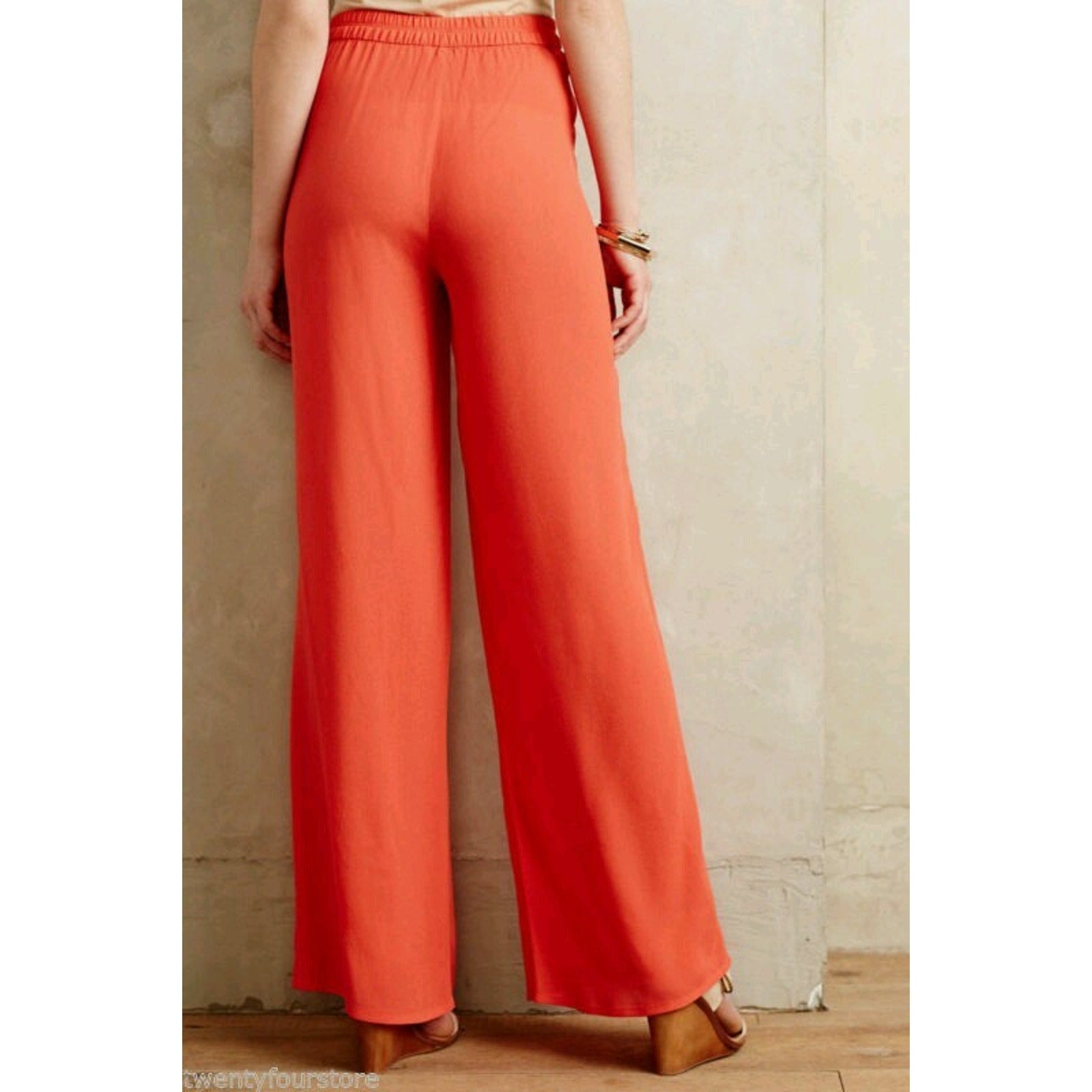 New Anthropologie Harlyn Sabie Wide Leg Coral Orange Lightweight Pants Small