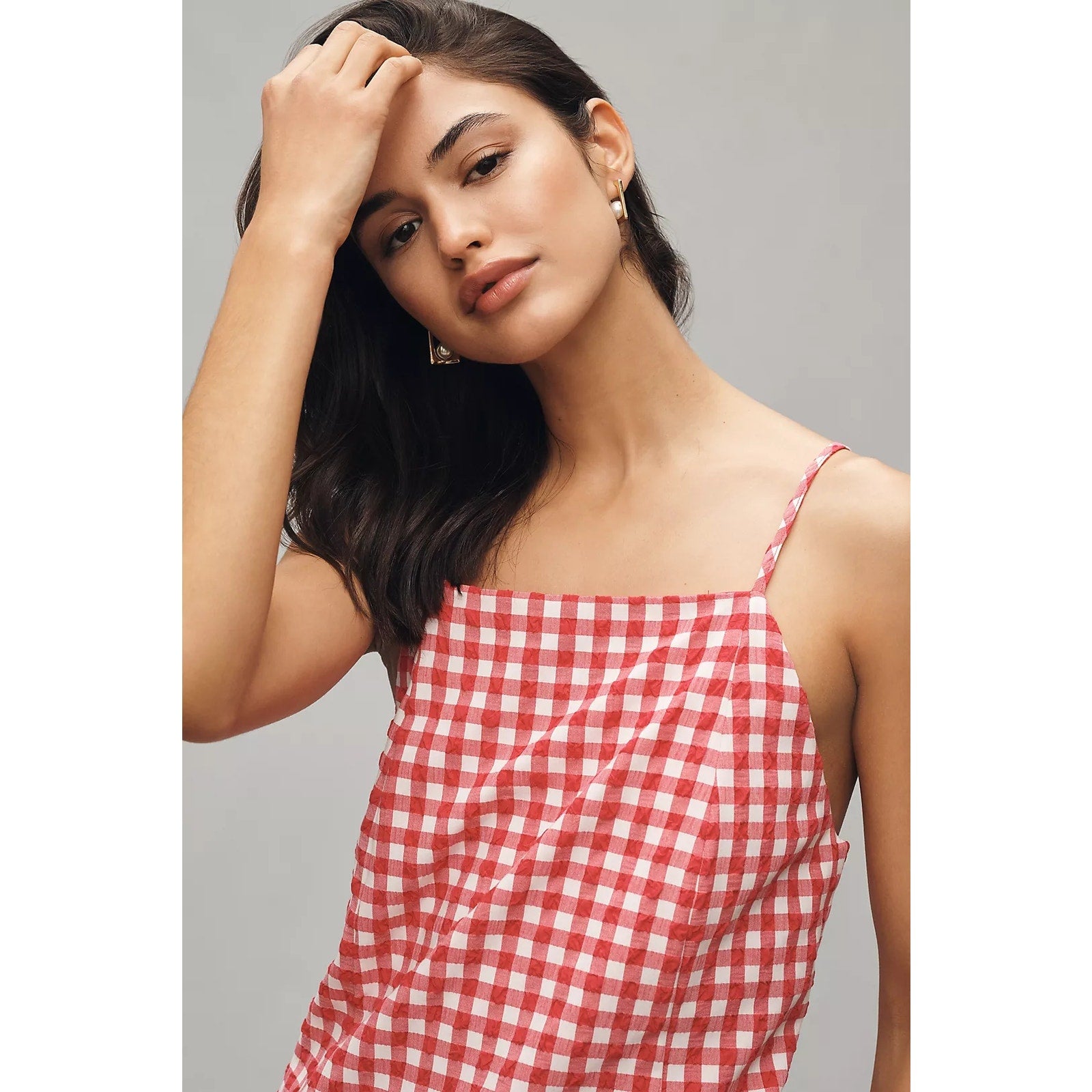 Anthropologie Apron-Style Mini Dress X-LARGE Raspberry Gingham Anthropologie
