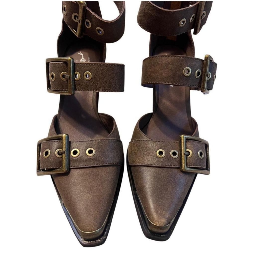 Free People x Jeffrey Campbell Hendrix Heels SIZE 8 Brown BUCKLES Free People