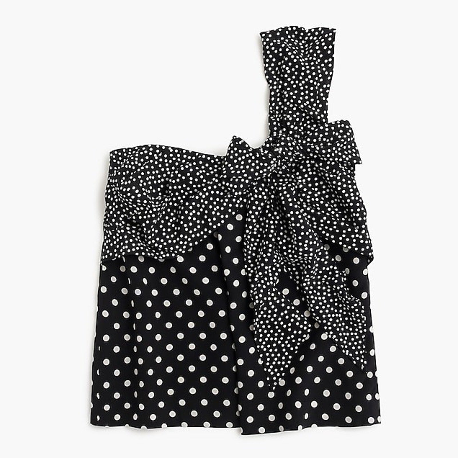 New J Crew Silk one-shoulder bow top in polka dot BLACK/IVORY G7678 $78 Size 10