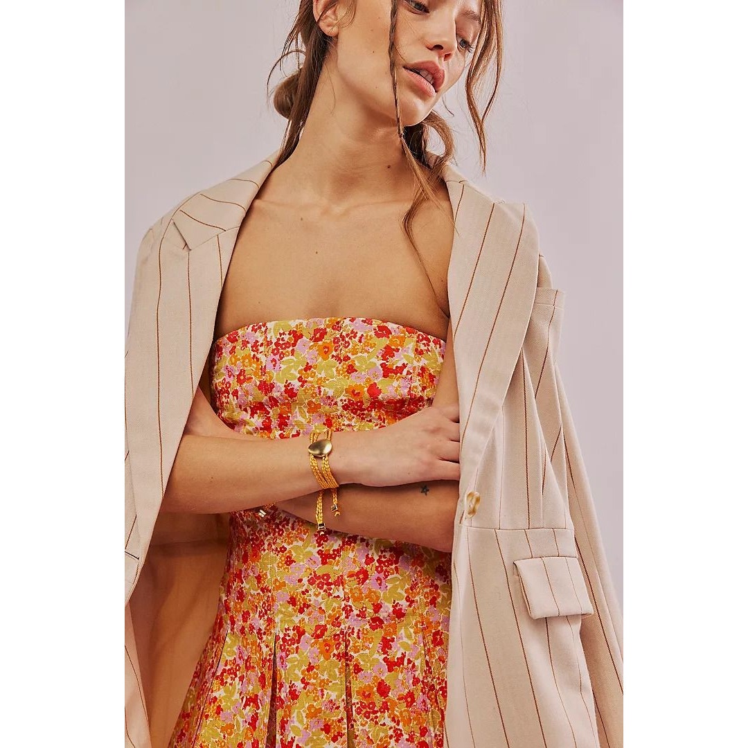 Free People Made Me Smile Floral Mini Dress X-LARGE Orange STRAPLESS Free People