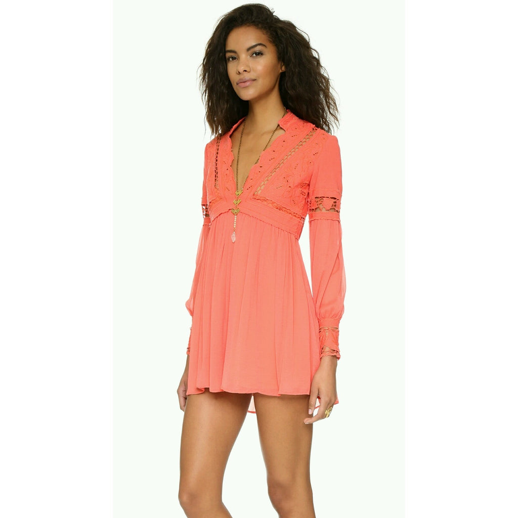 NEW Free People Coral In Dreamland Cutout Mini Dress Size XS Retails for $168