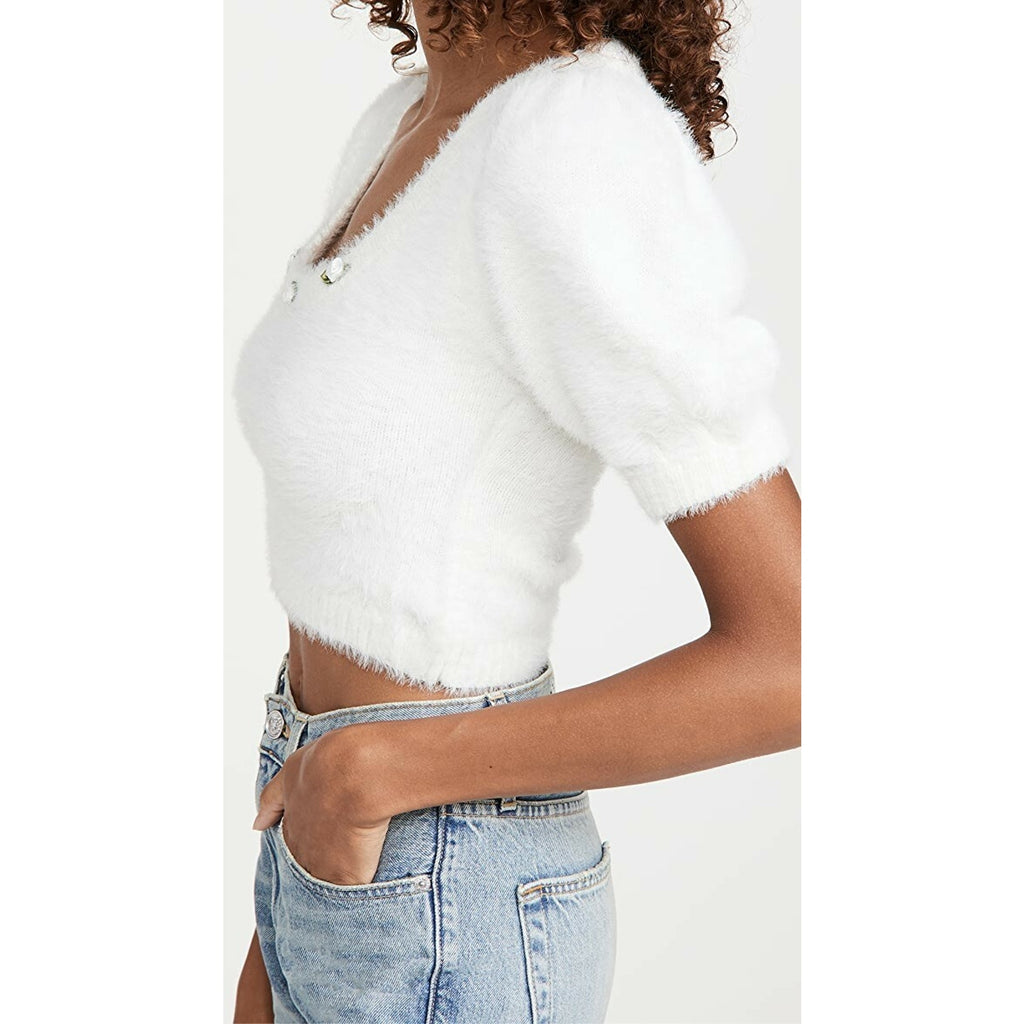 New Anthropologie by For Love & Lemons Anastasia Faux Mohair Sweater Sz S White