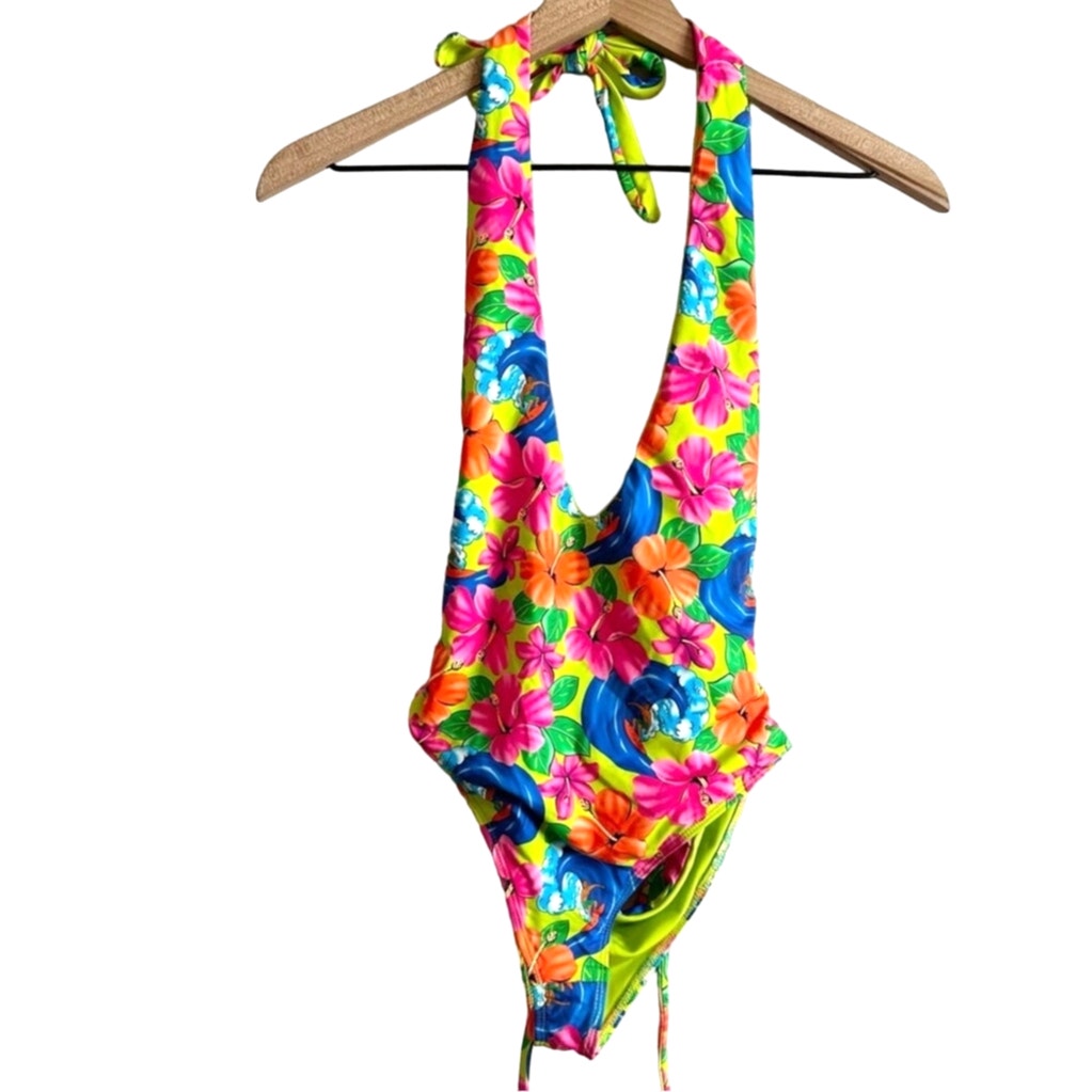 New UO by Frankies Paulina Halter One-Piece Floral Swimsuit $195 MEDIUM
