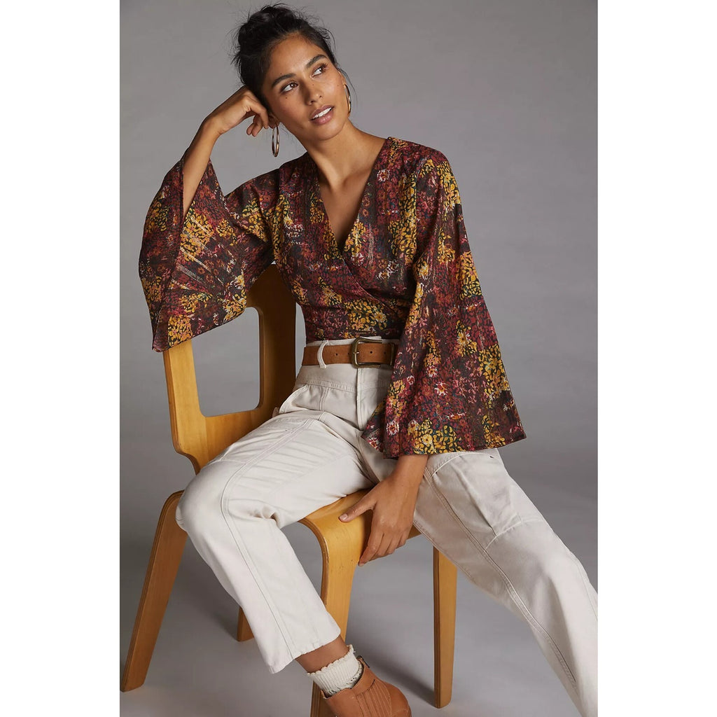 NEW Anthropologie Bell Sleeved Wrap Blouse by Roopa Pemmaraju Size Small Floral