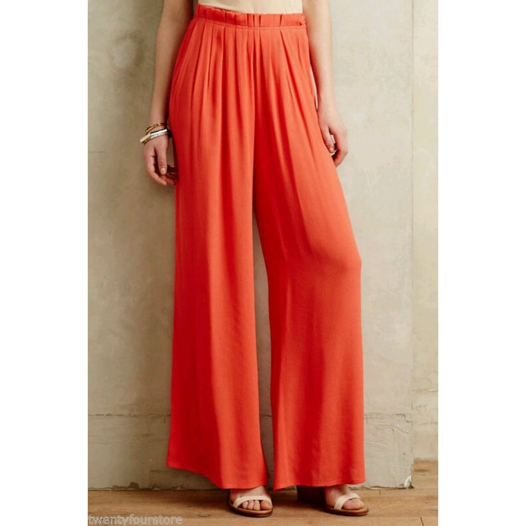 New Anthropologie Harlyn Sabie Wide Leg Coral Orange Lightweight Pants Small