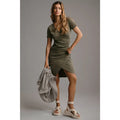 Anthropologie Sundry Ruched V-Neck Mini Dress $188 X-SMALL Green