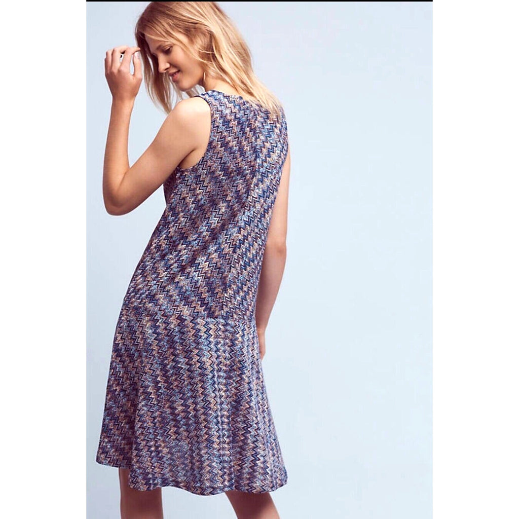 New Anthropologie Westwater Knit Mini Dress by Maeve A-line Blue Motif