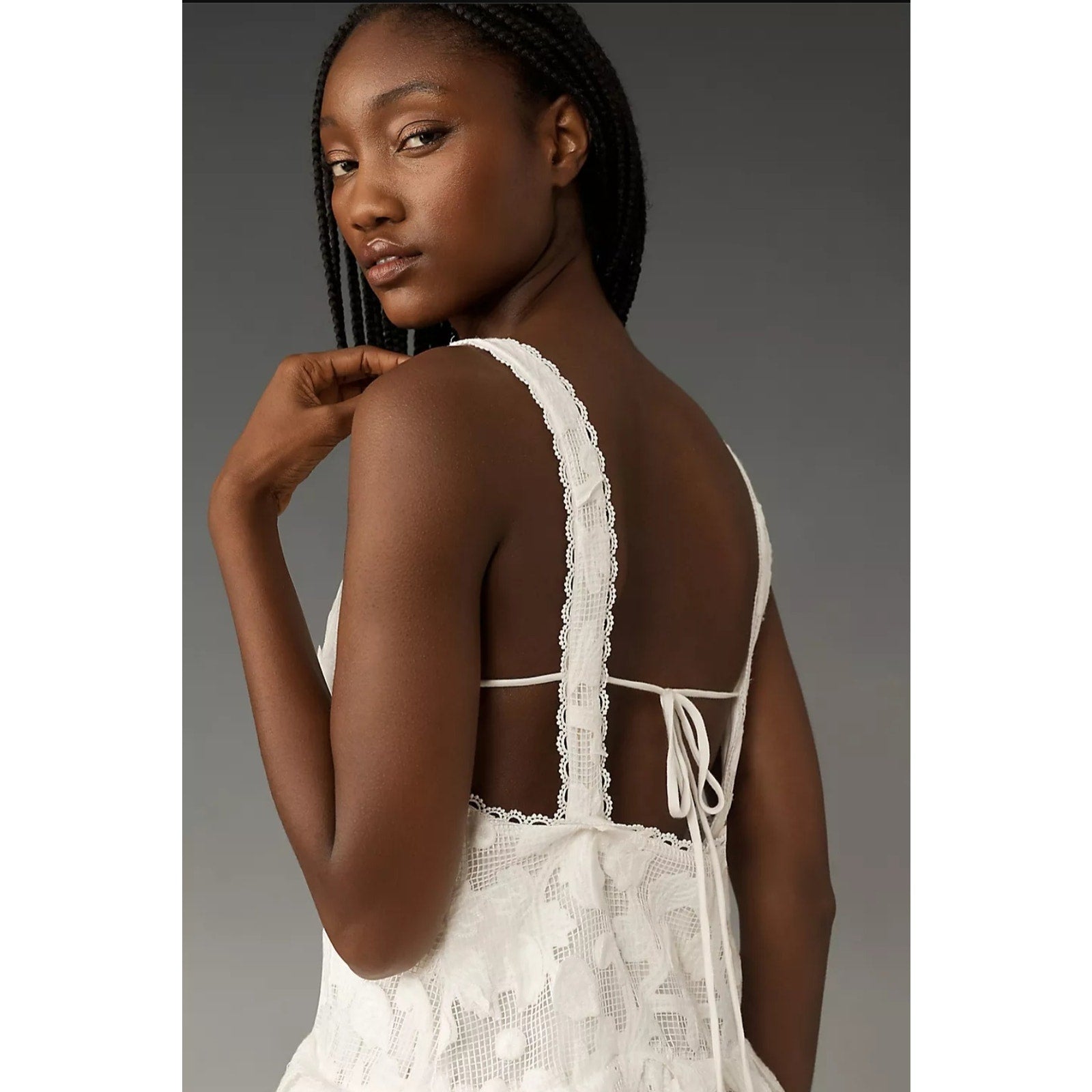 New By Anthropologie Sleeveless V-Neck Lace Swing Mini Dress $288 MEDIUM White