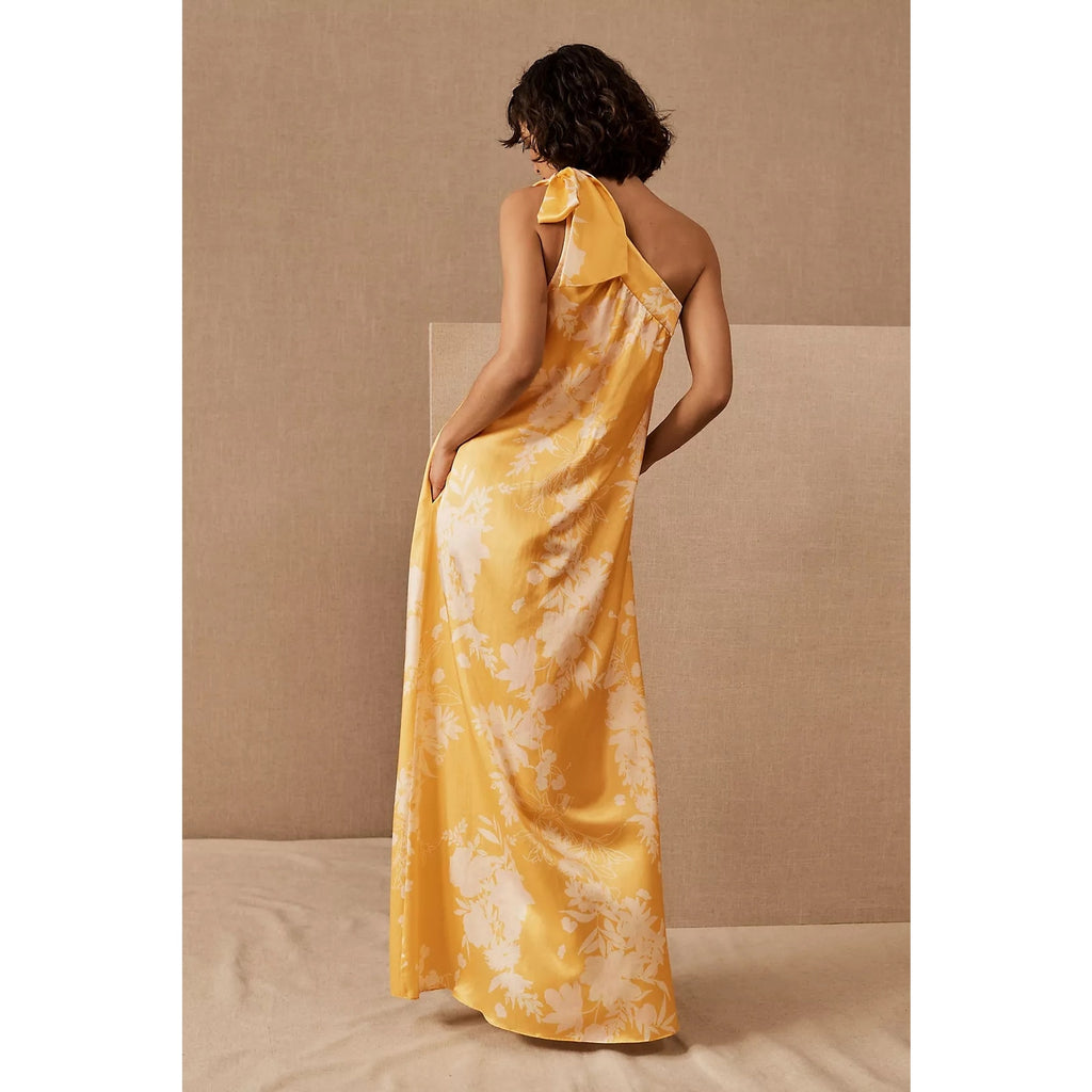 New Anthropologie BHLDN Free People Lanna Dress ONE SHOULDER $300 MEDIUM Yellow