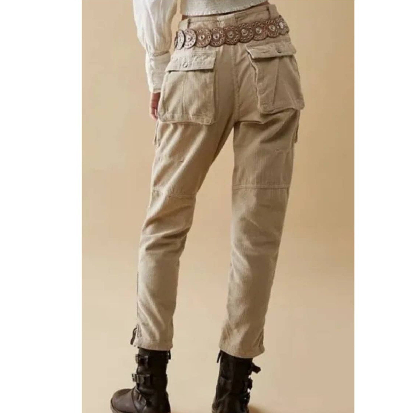 New Free People WTF London Calling Slouchy Cord Pants $198 SIZE 30 Tapioca