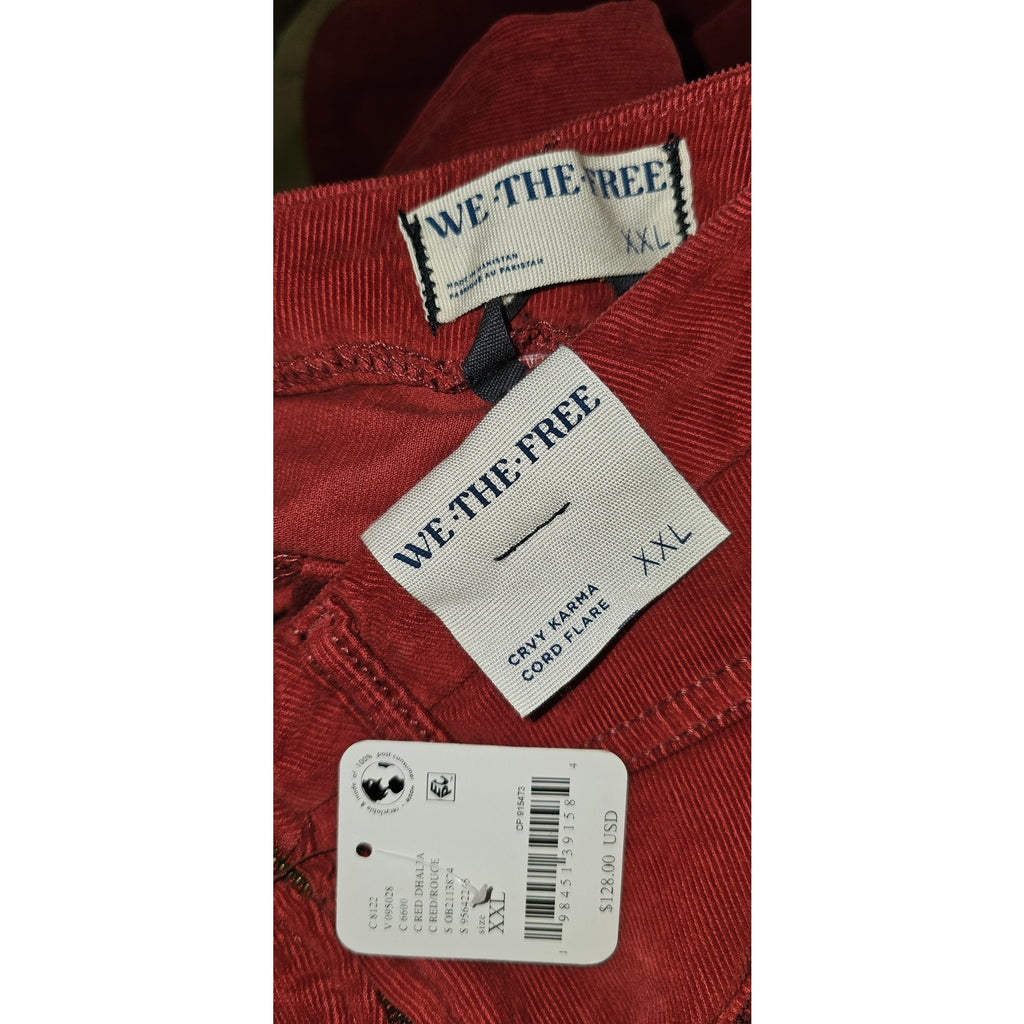 New FREE PEOPLE CRVY Karma Cord Flare Jeans WTF $128 XXL Red Dahlia