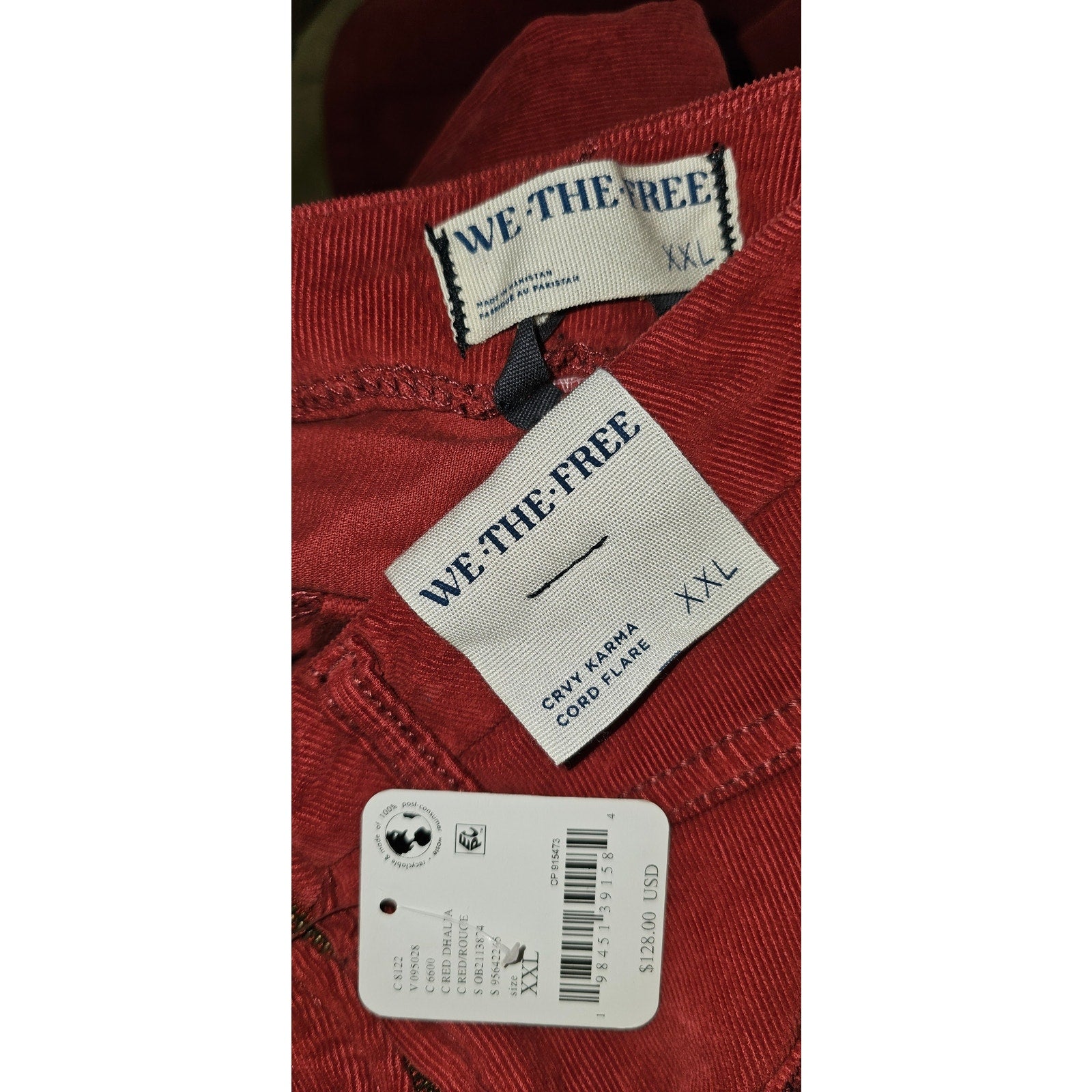 New FREE PEOPLE CRVY Karma Cord Flare Jeans WTF $128 XXL Red Dahlia